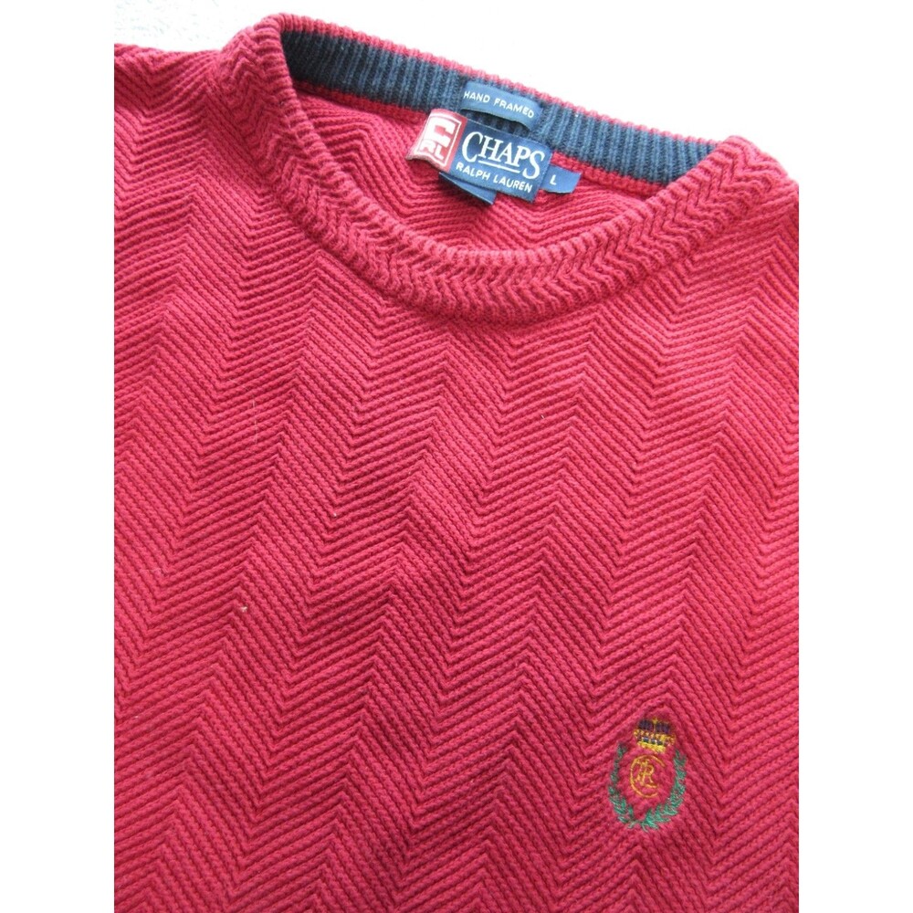 CHAPS Ralph Lauren Sweater Mens Large Red Pullover Cotton Crew Neck Long Slv